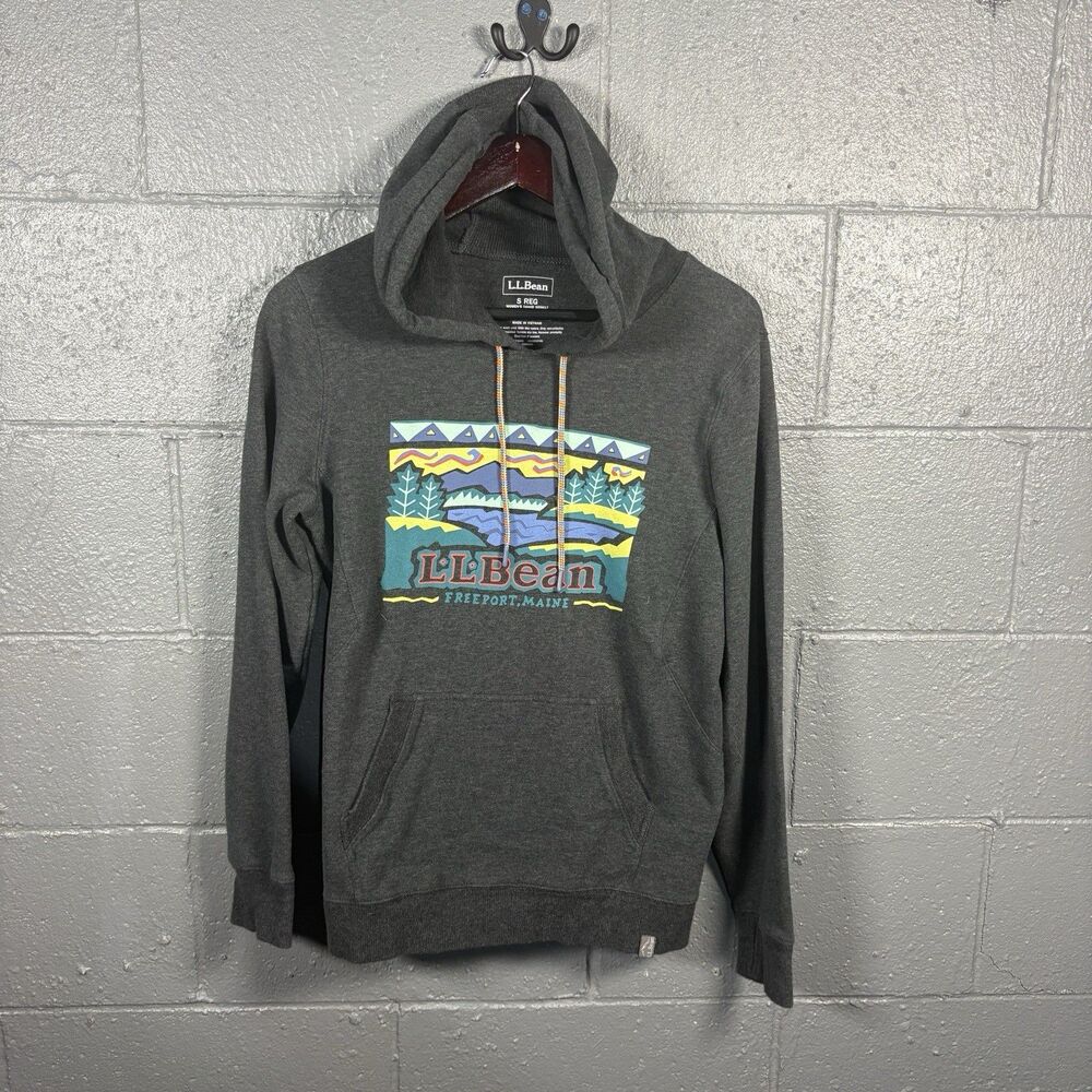 L.L.Bean Hoodie Women’s Small Gray Graphic Pullover Outdoor Hiking Maine